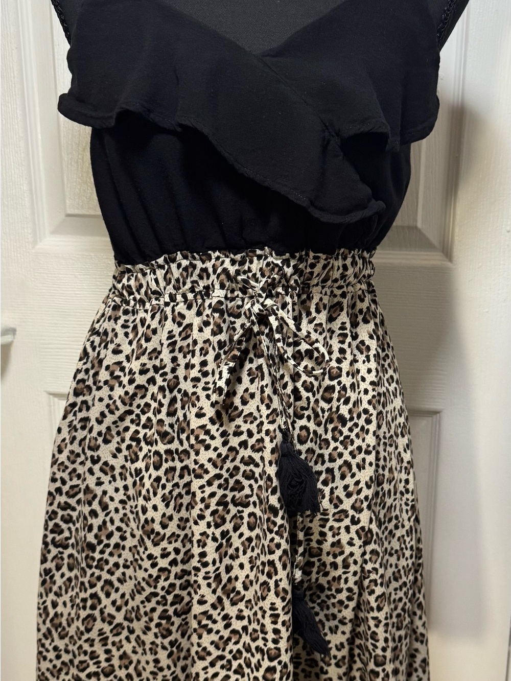Leopard Print Mini Dress with Black Bodice